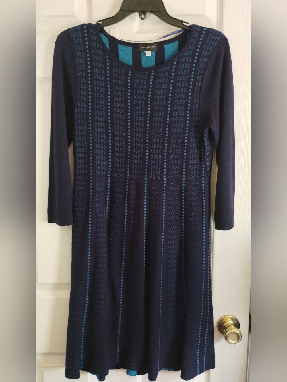 Investments Navy/Teal Fit & Flare Midi Sweat Dress